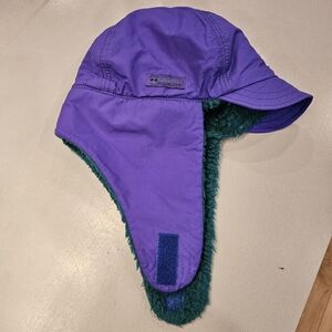 Vintage Columbia Purple Green Fleece Reversible Made USA L/XL Trapper Hat Flaps